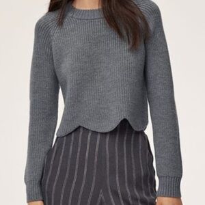 Wilfred Sardou Sweater Italian Yarn Scalloped Knit Light Grey Size Small